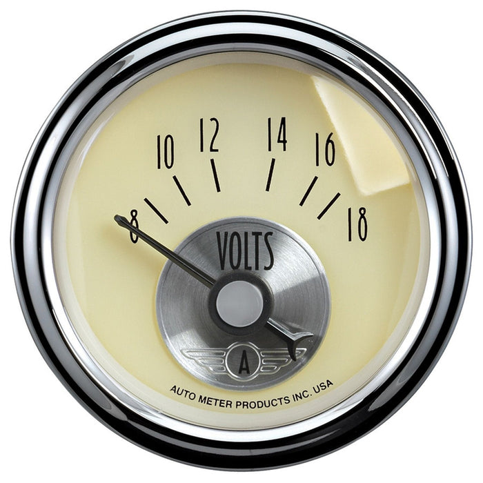 AUTOMETER 2-1/16", 8-18 Volts, Short Sweep Electric Antique Ivory Voltmeter AU2092 Autofit