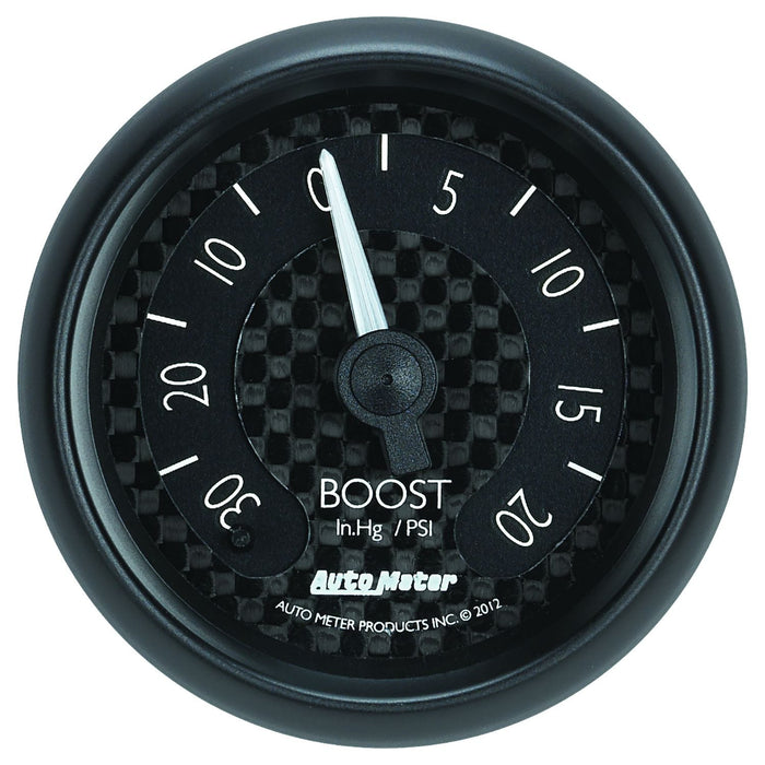 AUTOMETER 2-1/16", Black Carbon Fiber Dial, Full Sweep Mechanical, 30 in hg / 2 GT Series Boost Gauge AU8001 Autofit