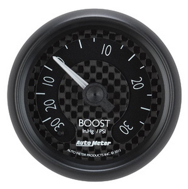 AUTOMETER 2-1/16", Black Carbon Fiber Dial, Full Sweep Mechanical, 30 in hg / 3 GT Series Boost Gauge AU8003 Autofit
