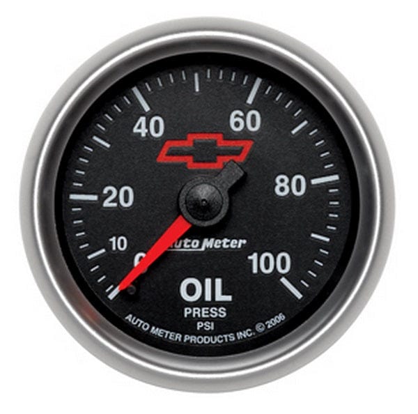AUTOMETER 2-1/16", Black Dial, Full Sweep Mechanical, 0-100 psi Chev Bow-Tie Oil Pressure Gauge AU3621-00406 Autofit