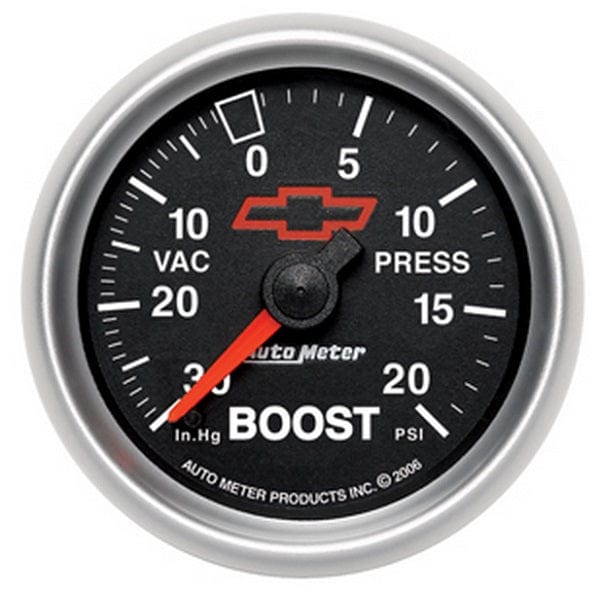 AUTOMETER 2-1/16", Black Dial, Full Sweep Mechanical, 30 in hg / 20 psi Chev Bow-Tie Boost Gauge AU3607-00406 Autofit