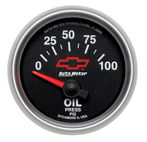 AUTOMETER 2-1/16", Black Dial, Short Sweep Electric, 0-100 psi Chev Bow-Tie Oil Pressure Gauge AU3627-00406 Autofit