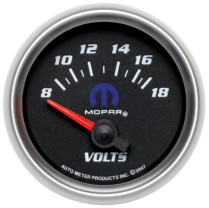 AUTOMETER 2-1/16", Black Dial/Silver Bezel, Short Sweep Electrical, 8-18 Volts Mopar Voltmeter Gauge AU880021 Autofit