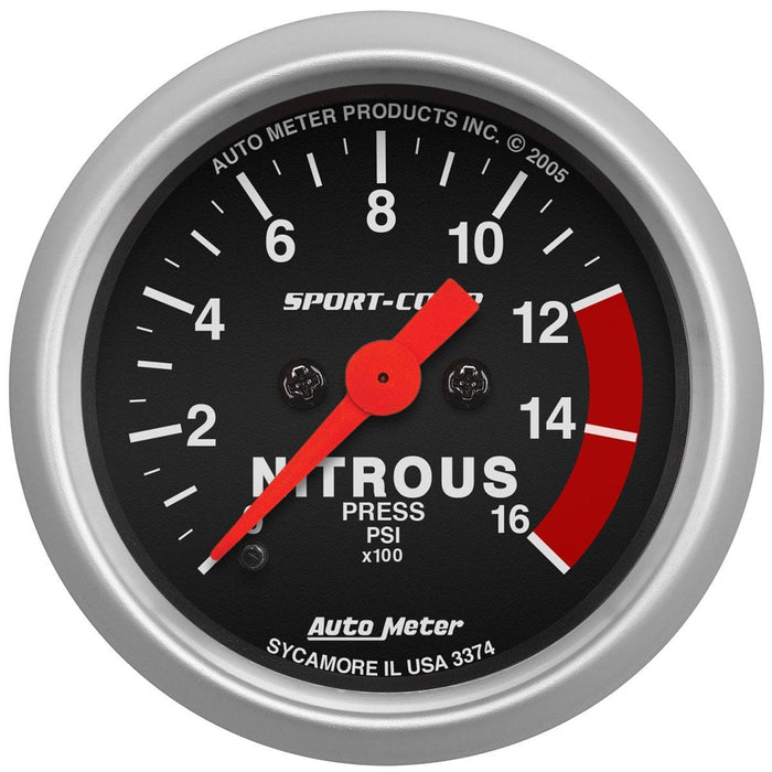 AUTOMETER 2-1/16", Full Sweep Electric, 0-1600 psi Sport-Comp Series Nitrous Pressure Gauge AU3374 Autofit