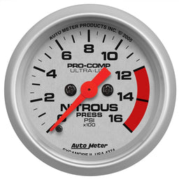 AUTOMETER 2-1/16", Full Sweep Electric, 0-1600 PSI Ultra-Lite Series Nitrous Pressure Gauge AU4374 Autofit