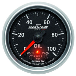 AUTOMETER 2-1/16", Full Sweep Electric, Peak Memory & Warning, 0-100 psi Sport-Comp II Oil Pressure Gauge AU3652 Autofit