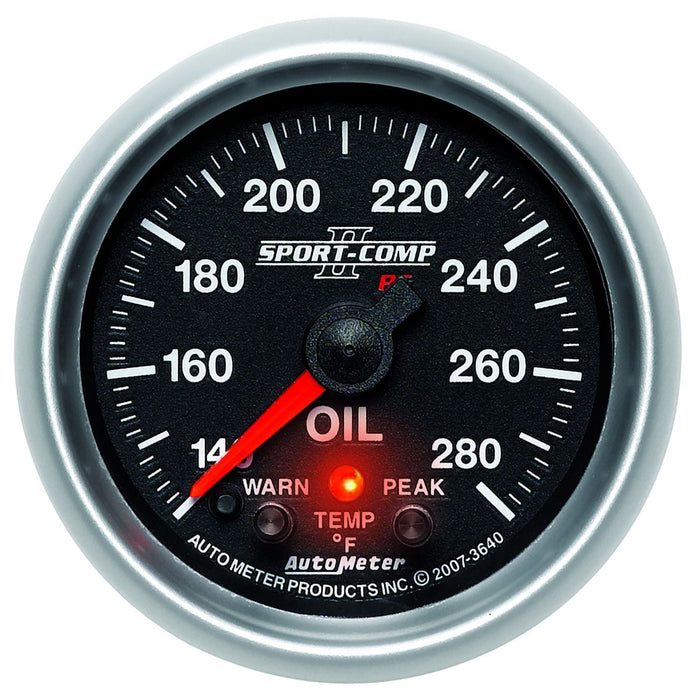AUTOMETER 2-1/16", Full Sweep Electric, Peak Memory & Warning, 140-280°F Sport-Comp II Oil Temperature Gauge AU3640 Autofit