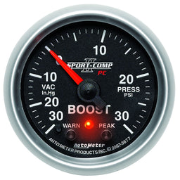 AUTOMETER 2-1/16", Full Sweep Electric, Peak Memory & Warning, 30in. Hg/30 psi Sport-Comp II Boost/Vacuum Gauge AU3677 Autofit