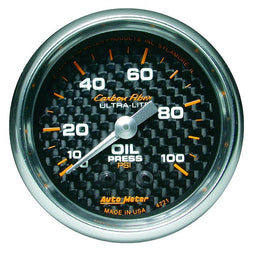 AUTOMETER 2-1/16", Full Sweep Mechanical, 0-100 psi Carbon Fiber Series Oil Pressure Gauge AU4721 Autofit