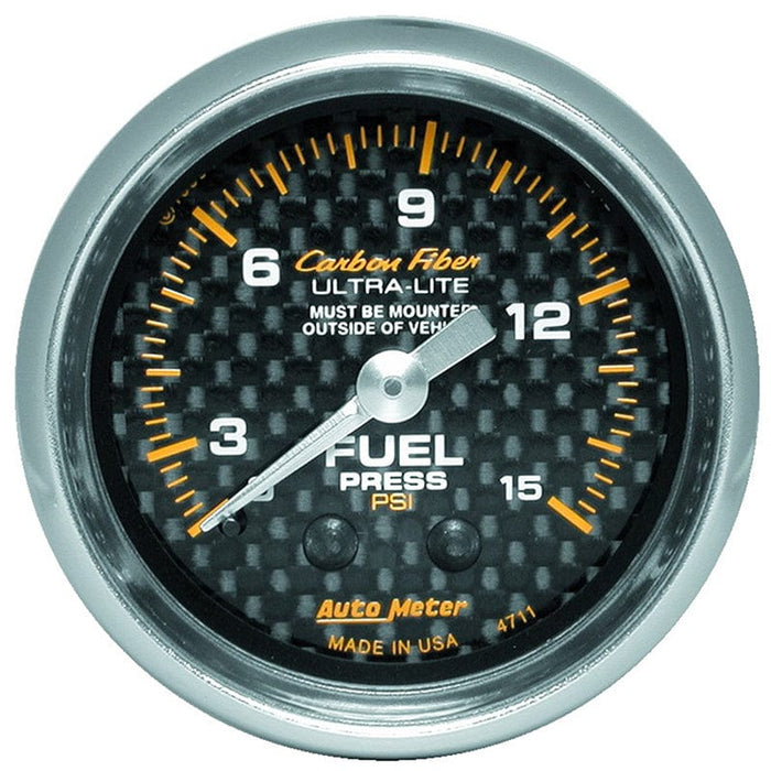 AUTOMETER 2-1/16", Full Sweep Mechanical, 0-15 psi Carbon Fiber Series Fuel Pressure Gauge AU4711 Autofit