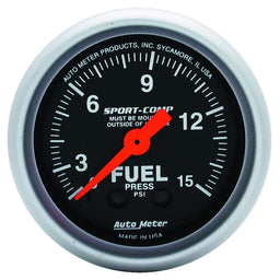 AUTOMETER 2-1/16", Full Sweep Mechanical, 0-15 psi Sport-Comp Series Fuel Pressure Gauge AU3311 Autofit
