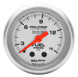 AUTOMETER 2-1/16", Full Sweep Mechanical, 0-15 psi Ultra-Lite Series Fuel Pressure Gauge AU4311 Autofit