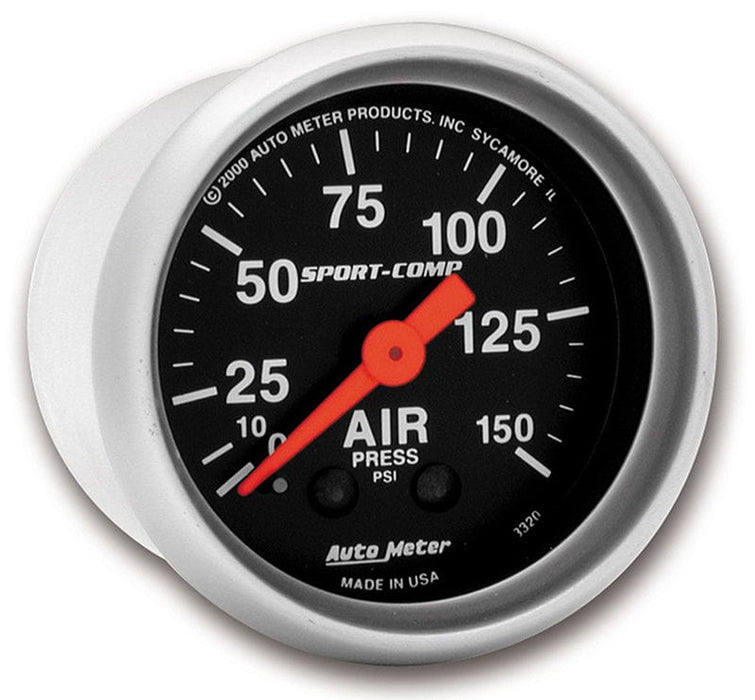 AUTOMETER 2-1/16", Full Sweep Mechanical, 0-150 psi Sport-Comp Series Air Pressure Gauge AU3320 Autofit