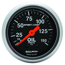 AUTOMETER 2-1/16", Full Sweep Mechanical, 0-150 psi Sport-Comp Series Oil Pressure Gauge AU3323 Autofit