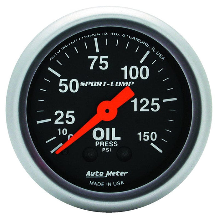 AUTOMETER 2-1/16", Full Sweep Mechanical, 0-150 psi Sport-Comp Series Oil Pressure Gauge AU3323 Autofit