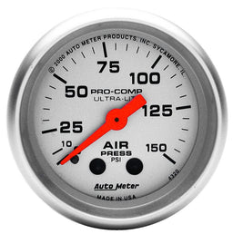 AUTOMETER 2-1/16", Full Sweep Mechanical, 0-150 psi Ultra-Lite Series Air Pressure Gauge AU4320 Autofit