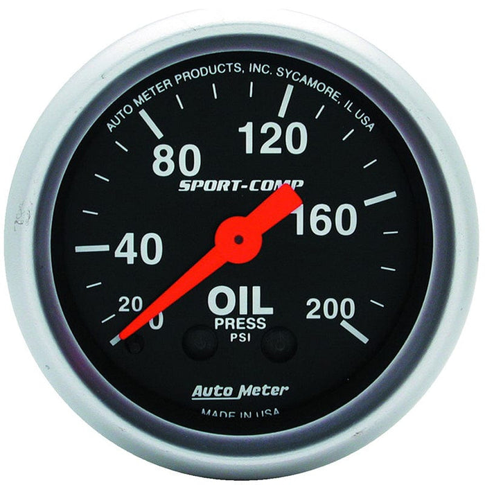 AUTOMETER 2-1/16", Full Sweep Mechanical, 0-200 psi Sport-Comp Series Oil Pressure Gauge AU3322 Autofit