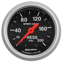 AUTOMETER 2-1/16", Full Sweep Mechanical, 0-200 PSI Sport-Comp Series Pressure Gauge AU3334 Autofit