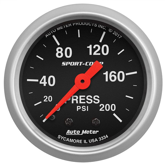 AUTOMETER 2-1/16", Full Sweep Mechanical, 0-200 PSI Sport-Comp Series Pressure Gauge AU3334 Autofit