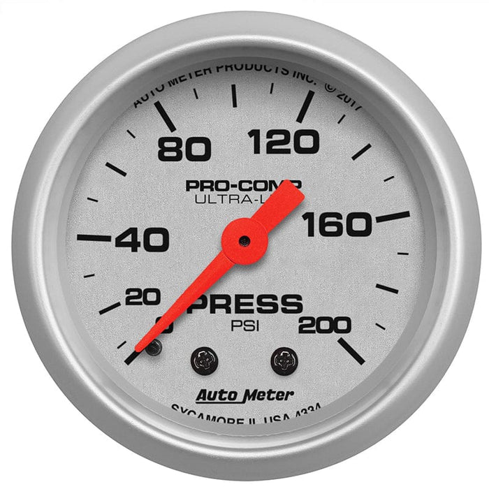 AUTOMETER 2-1/16", Full Sweep Mechanical, 0-200 PSI Ultra-Lite Series Pressure Gauge AU4334 Autofit