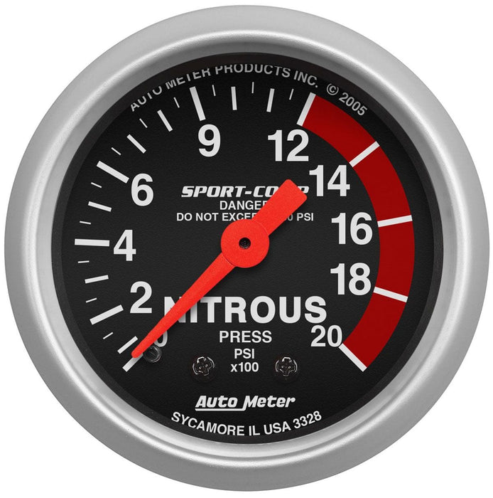 AUTOMETER 2-1/16", Full Sweep Mechanical, 0-2000 psi Sport-Comp Series Nitrous Pressure Gauge AU3328 Autofit