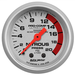 AUTOMETER 2-1/16", Full Sweep Mechanical, 0-2000 psi Ultra-Lite Series Nitrous Pressure Gauge AU4328 Autofit