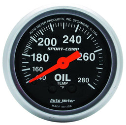 AUTOMETER 2-1/16", Full Sweep Mechanical, 140-280°F Sport-Comp Series Oil Temperature Gauge AU3341 Autofit