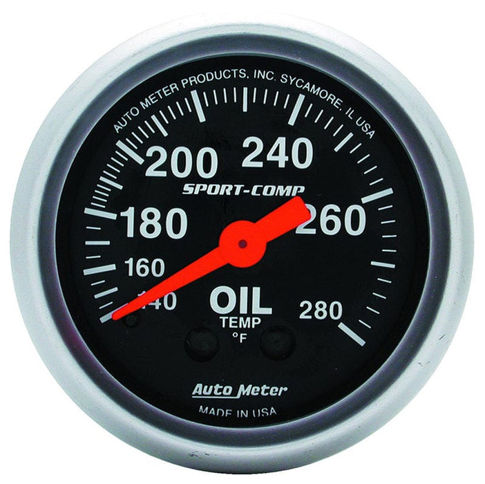 AUTOMETER 2-1/16", Full Sweep Mechanical, 140-280°F Sport-Comp Series Oil Temperature Gauge AU3341 Autofit