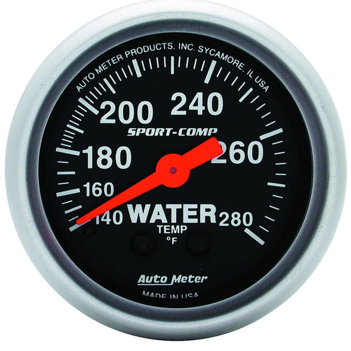 AUTOMETER 2-1/16", Full Sweep Mechanical, 140-280°F Sport-Comp Series Water Temperature Gauge AU3331 Autofit