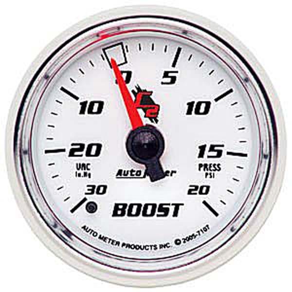 AUTOMETER 2-1/16", Full Sweep Mechanical, 30 In. Hg/20 psi C2 Series Boost/Vacuum Gauge AU7107 Autofit