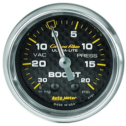 AUTOMETER 2-1/16", Full Sweep Mechanical, 30 In. Hg./20 psi Carbon Fiber Series Boost/Vacuum Gauge AU4701 Autofit