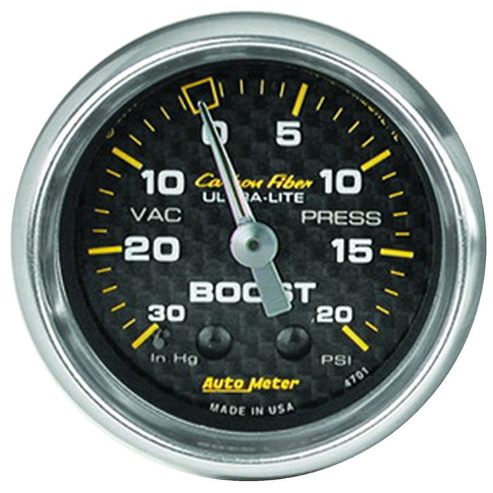 AUTOMETER 2-1/16", Full Sweep Mechanical, 30 In. Hg./20 psi Carbon Fiber Series Boost/Vacuum Gauge AU4701 Autofit