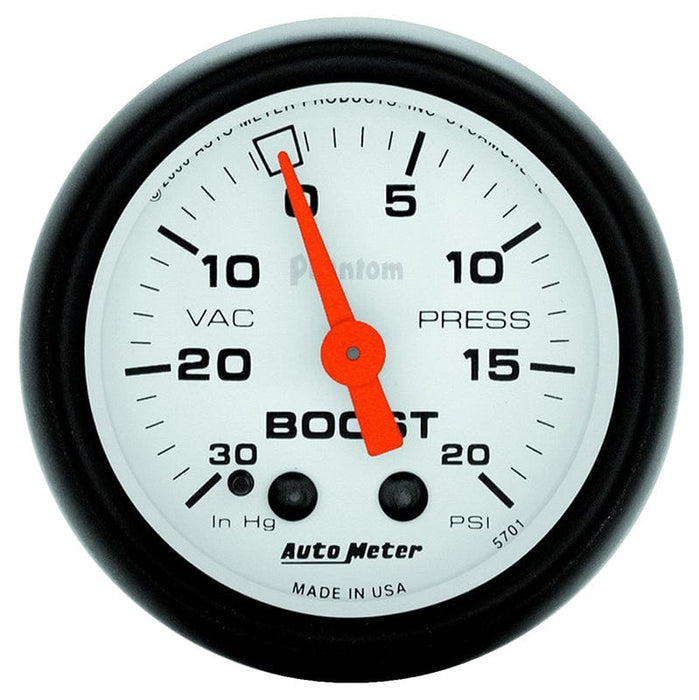 AUTOMETER 2-1/16", Full Sweep Mechanical, 30 in Hg./20 psi Phantom Series Boost/Vacuum Gauge AU5701 Autofit