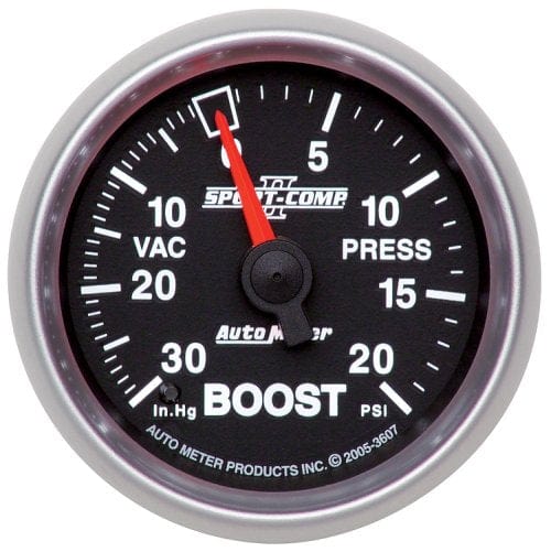 AUTOMETER 2-1/16", Full Sweep Mechanical, 30 In. Hg/20 psi Sport-Comp II Boost/Vacuum Gauge AU3607 Autofit
