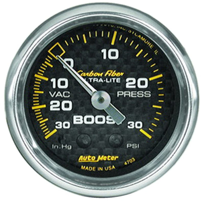 AUTOMETER 2-1/16", Full Sweep Mechanical, 30 In. Hg./30 psi Carbon Fiber Series Boost/Vacuum Gauge AU4703 Autofit