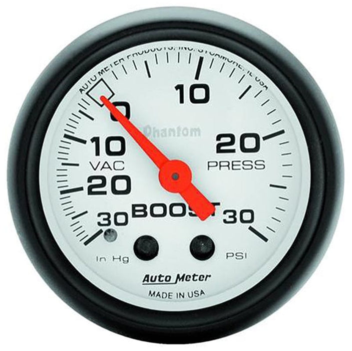 AUTOMETER 2-1/16", Full Sweep Mechanical, 30 in Hg./30 psi Phantom Series Boost/Vacuum Gauge AU5703 Autofit