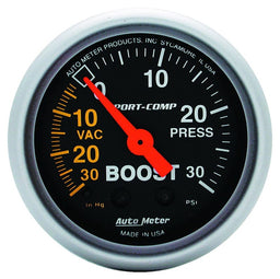 AUTOMETER 2-1/16", Full Sweep Mechanical, 30 In. Hg./30 psi Sport-Comp Series Boost/Vacuum Gauge AU3303 Autofit