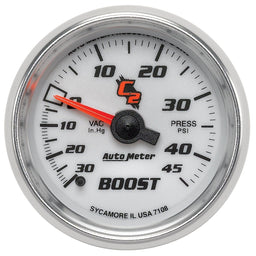 AUTOMETER 2-1/16", Full Sweep Mechanical, 30 In. Hg/45 psi C2 Series Boost/Vacuum Gauge AU7108 Autofit