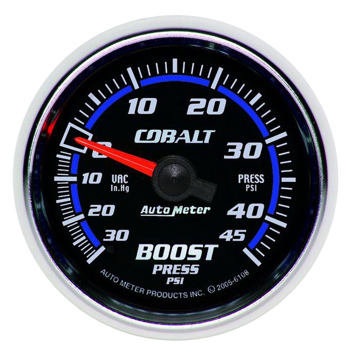 AUTOMETER 2-1/16", Full Sweep Mechanical, 30 In. Hg./45 psi Cobalt Series Boost/Vacuum Gauge AU6108 Autofit