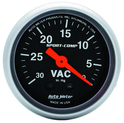 AUTOMETER 2-1/16", Full Sweep Mechanical, 30 In. Hg. Sport-Comp Series Vacuum Gauge AU3384 Autofit