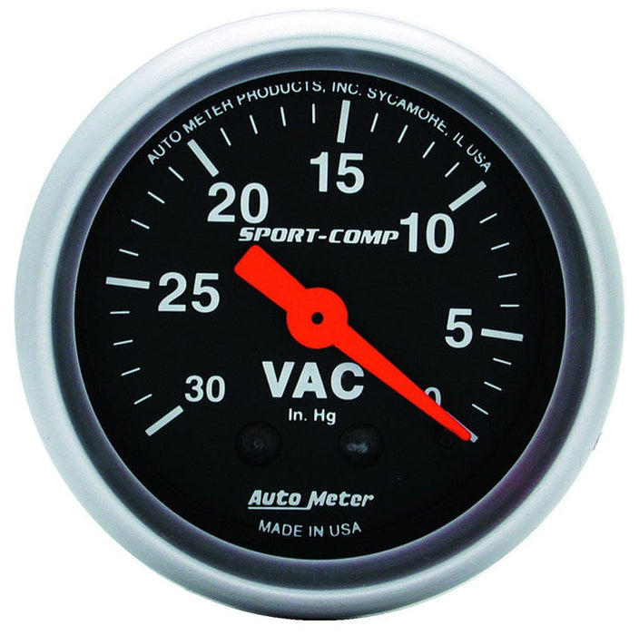 AUTOMETER 2-1/16", Full Sweep Mechanical, 30 In. Hg. Sport-Comp Series Vacuum Gauge AU3384 Autofit