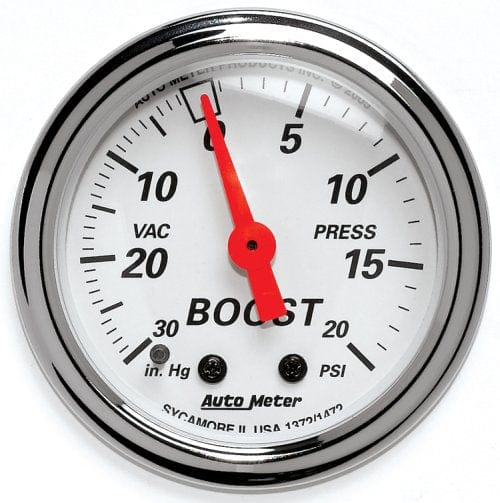 AUTOMETER 2-1/16", Full Sweep Mechanical, 30 in. Hg-Vac/20 psi Arctic White Series Boost/Vacuum Gauge AU1372 Autofit