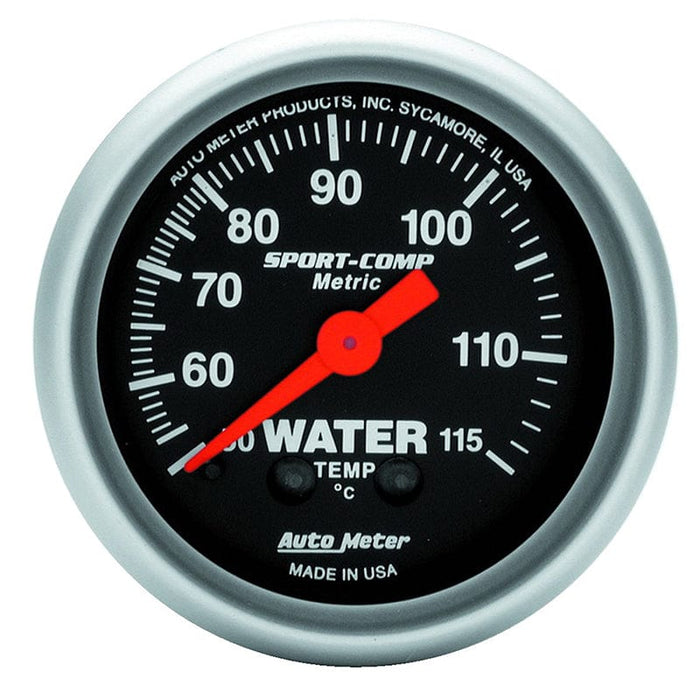 AUTOMETER 2-1/16", Full Sweep Mechanical, Metric, 50-115°C Sport-Comp Series Water Temperature Gauge AU3332-M Autofit