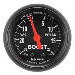 AUTOMETER 2-1/16", Mechanical, 30 In Hg./ 20 psi Z-Series Boost/Vacuum Gauge AU2601 Autofit