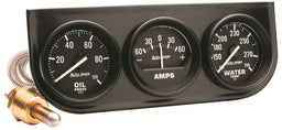 AUTOMETER 2-1/16", Mechanical, Oil Pressure, Water Temperature, Ammeter Auto gage Three-Gauge Console AU2393 Autofit
