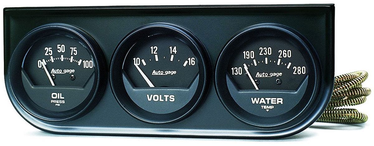 AUTOMETER 2-1/16", Mechanical, Oil Pressure, Water Temperature, Voltmeter Auto gage Three-Gauge Console AU2348 Autofit
