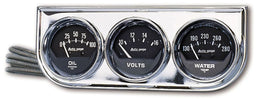 AUTOMETER 2-1/16", Mechanical, Oil Pressure, Water Temperature, Voltmeter, Chro Auto gage Three-Gauge Console AU2349 Autofit