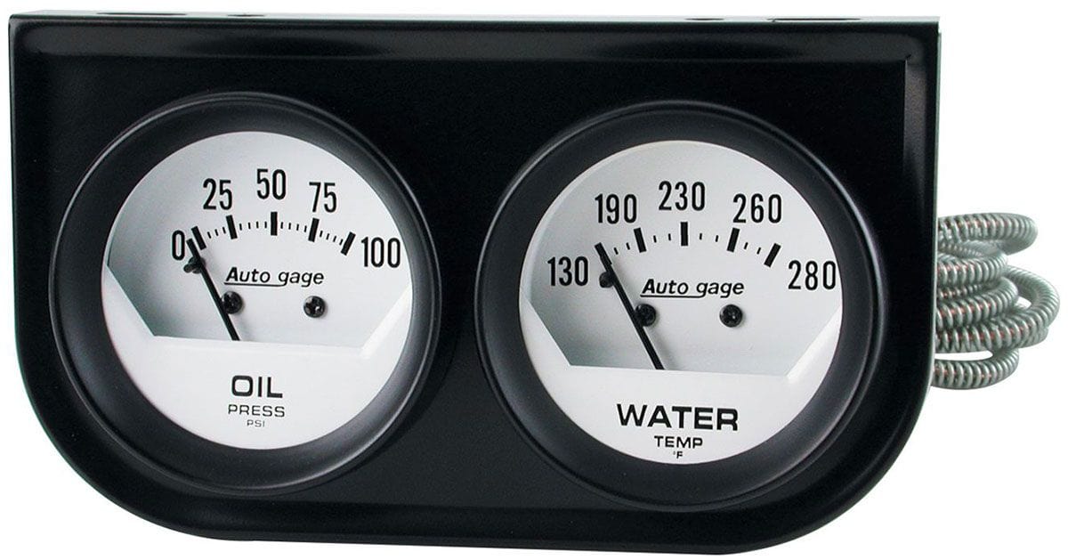 AUTOMETER 2-1/16", Mechanical, White Dial, Oil Press, 0-100 psi, Water Temp 130 Auto gage Two-Gauge Console AU2323 Autofit
