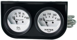 AUTOMETER 2-1/16", Mechanical, White Dial, Oil Press, 0-100 psi, Water Temp 130 Auto gage Two-Gauge Console AU2323 Autofit