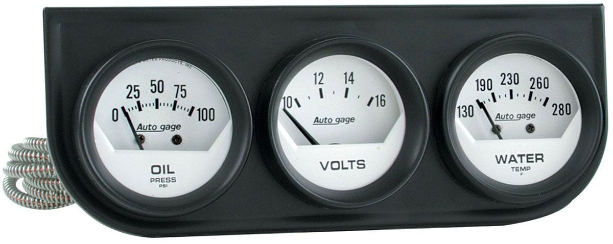AUTOMETER 2-1/16", Mechanical, White Dial, Oil Pressure, Water Temperature, Vol Auto gage Three-Gauge Console AU2324 Autofit